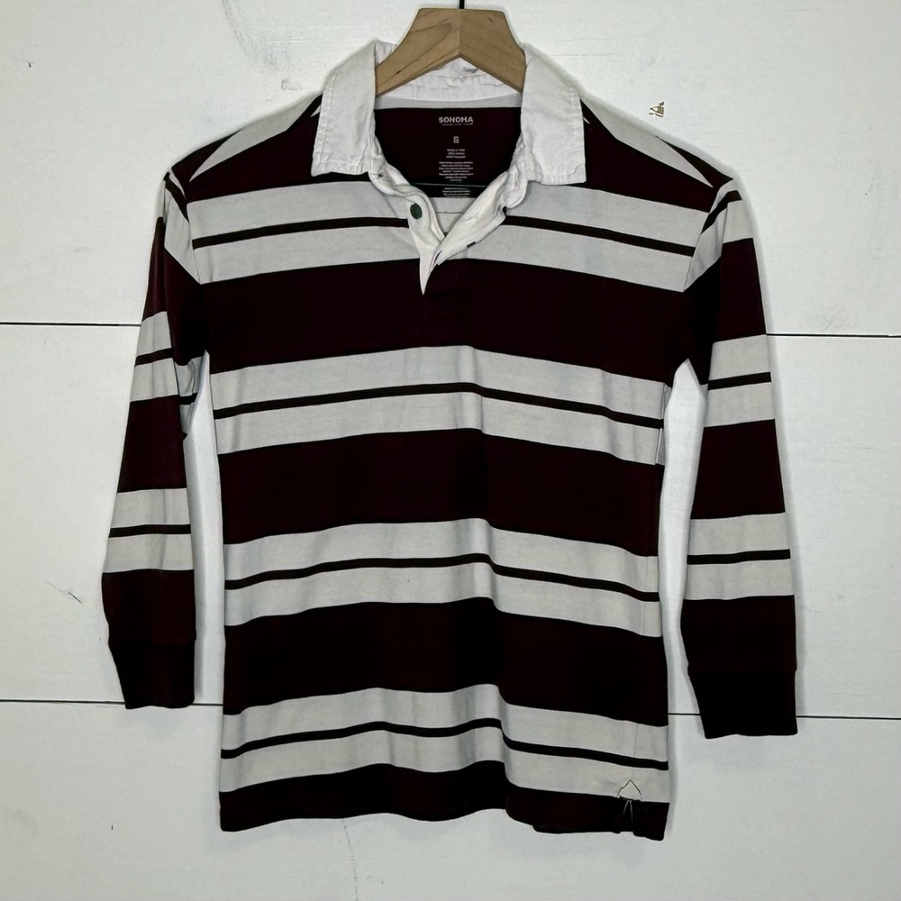 Sonoma • Boy’s Maroon and White Striped Shirt Size Small